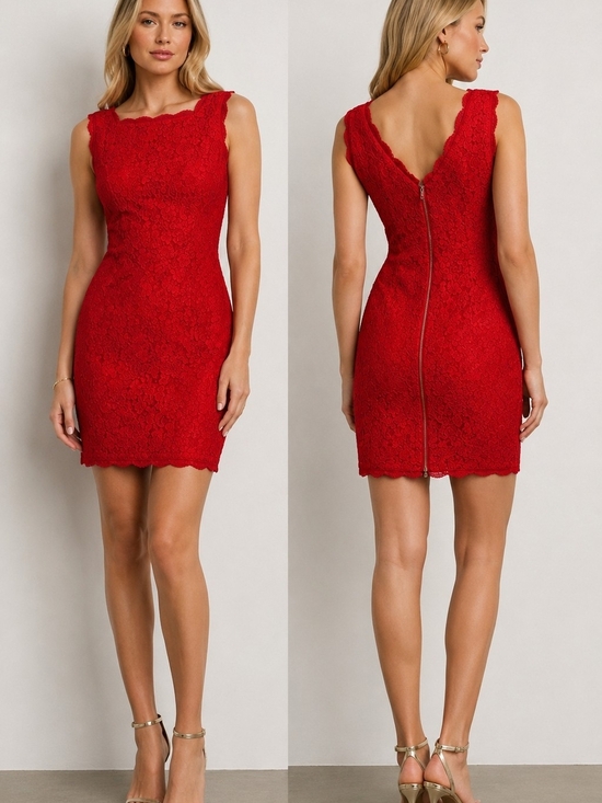 Adrianna Papell Dresses & Skirts - ADRIANNA PAPELL Red Lace Cocktail Dress Women's Size 12 Sheath Midi Party